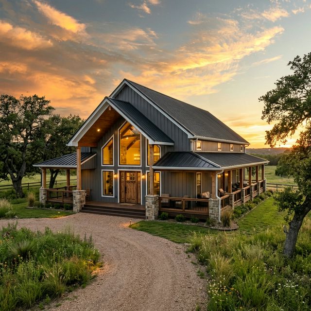 Modern barndominium metal home